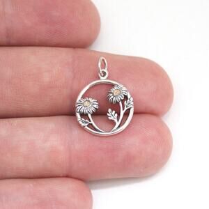 Sterling Silver Encircled Daisies Charm with Bronze Disc Floret